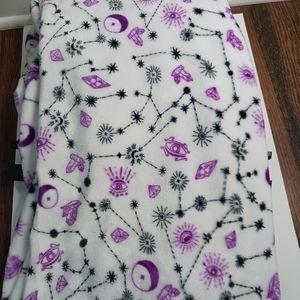 Plush throw blanket white with purple crystals and moons